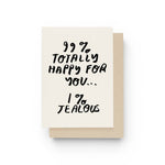 JONES + CO 99% Happy For You greeting card with black hand-lettered text on off-white paper and a kraft envelope.