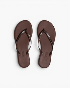 JONES + CO Aqua Lily minimal waterproof brown flip-flop sandals for beach and summer wear.