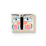 JONES + CO Birthday Butterfly Card with whimsical hand-drawn butterfly illustration in pink, blue, and cream.