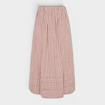 JONES + CO Cales midi skirt in cinnamon and white check cotton with elastic waist and hem pin tuck detailing.