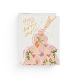 JONES + CO Champagne Fountain wedding card with floral illustration by Dylan Mierzwinski on recycled paper.