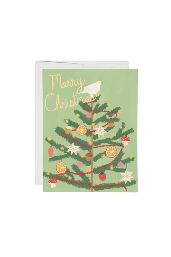 JONES + CO  red cap cards Christmas Spice Tree greeting card featuring a festive tree illustration by Kate Pugsley on recycled paper