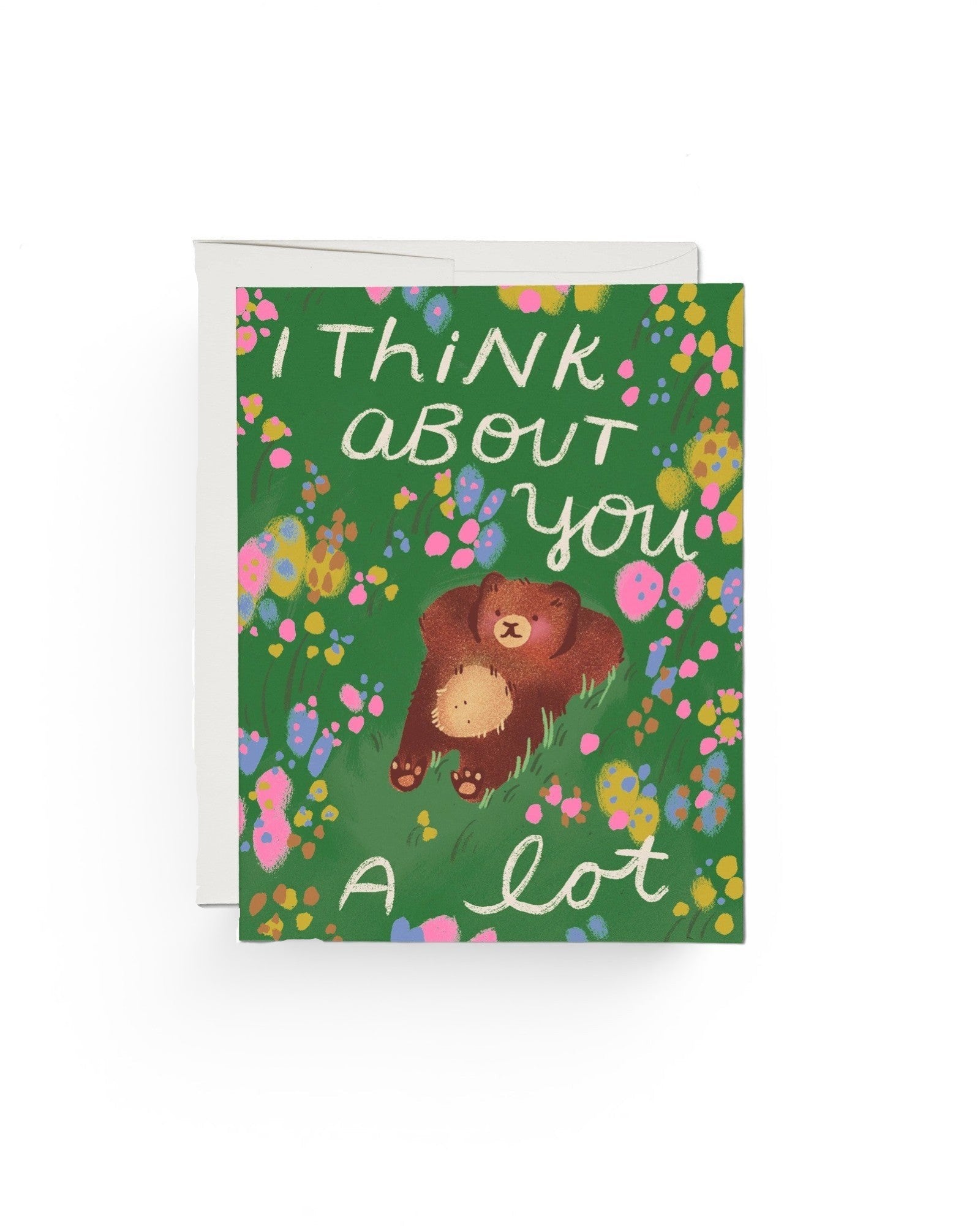 JONES + CO Daydreaming Card featuring a brown bear illustration on a green floral background with hand-lettered text.