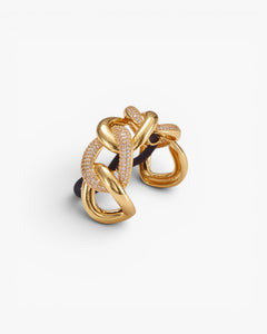 JONES + CO Elena Pave Chain Pony Cuff in 14k gold-plated metal with sparkling crystal accents for hair styling.