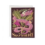 JONES + CO Fierce Snake greeting card featuring Melissa Castrillon illustration on recycled paper with Stay Fierce text