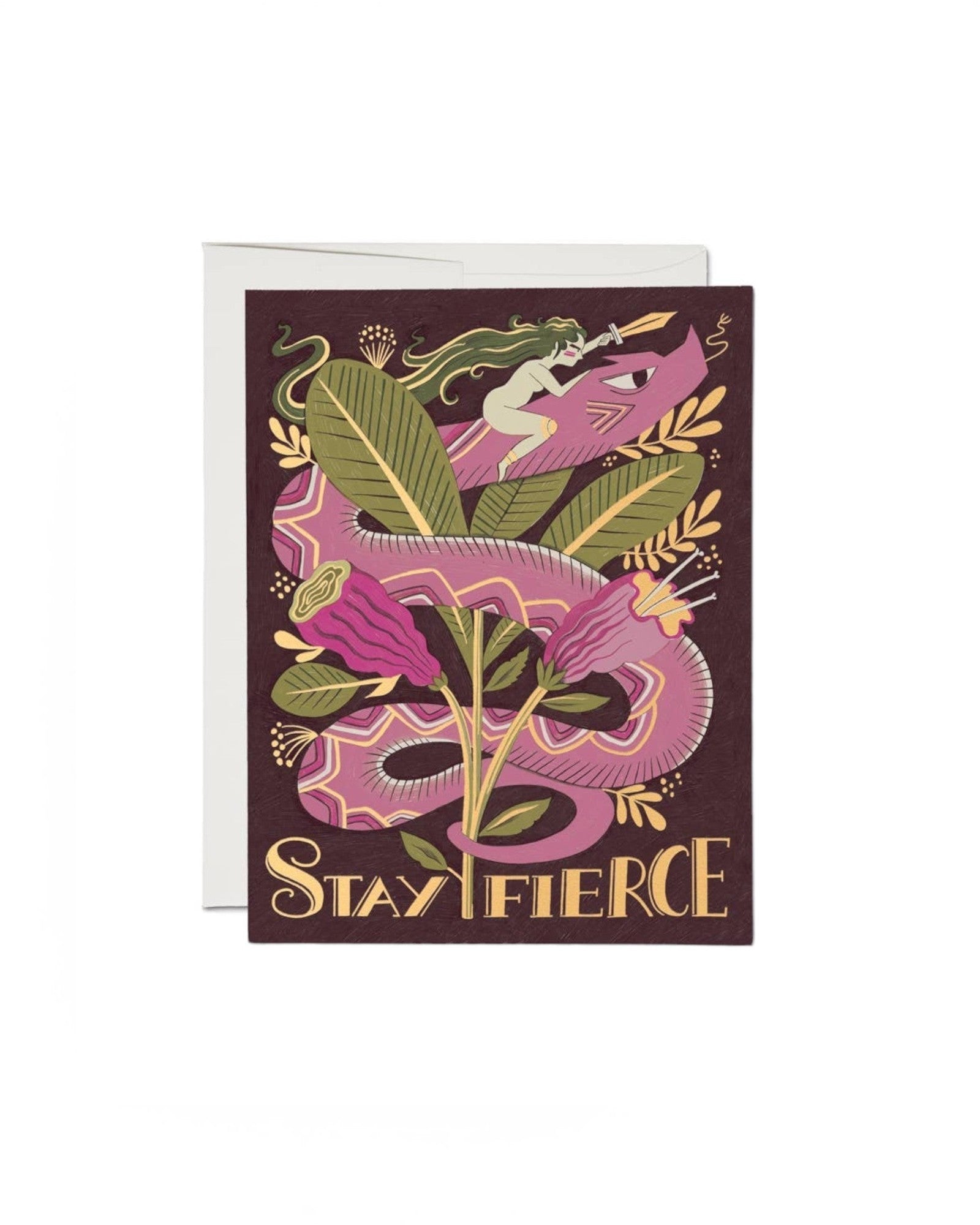 JONES + CO Fierce Snake greeting card featuring Melissa Castrillon illustration on recycled paper with Stay Fierce text