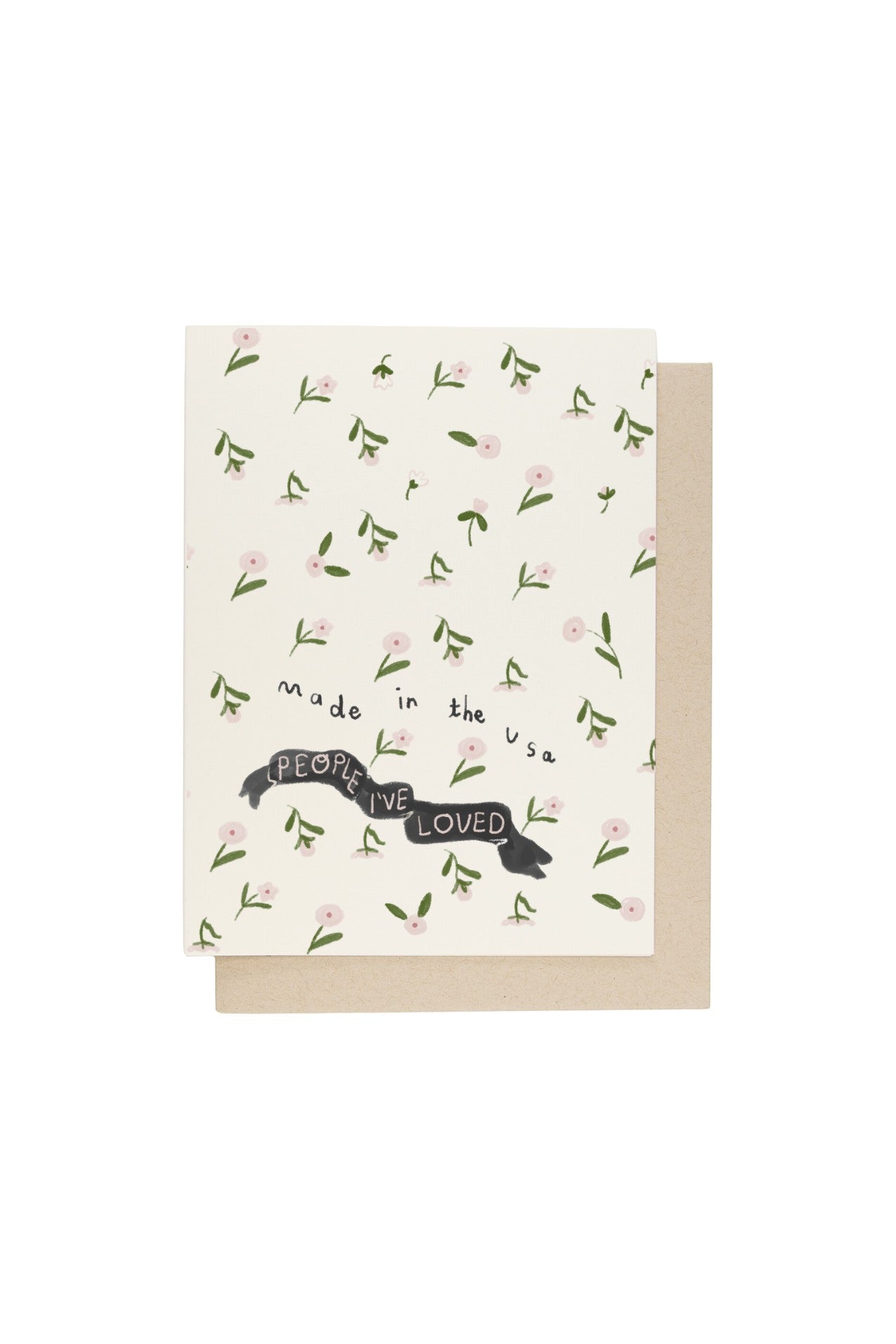 JONES + CO Goddess birthday greeting card with pink floral pattern and People I've Loved banner on cream paper