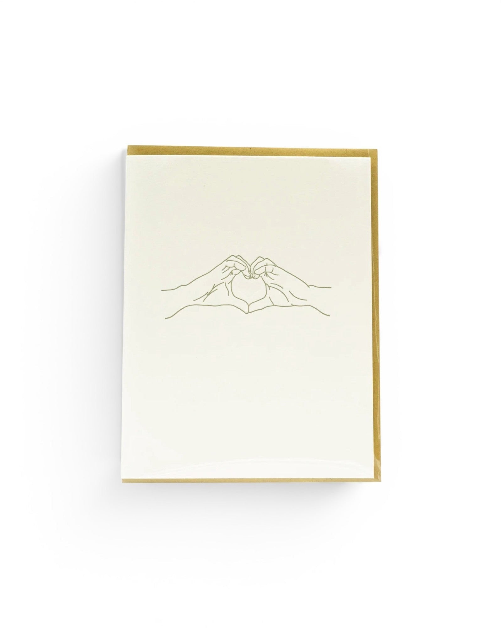 JONES + CO lark press Hands Making Heart letterpress greeting card on cream cotton paper with gold envelope