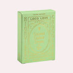 JONES + CO Loco Love Coconut Cashew Dream chocolate bar in a light green box with gold lettering and vanilla bean.