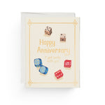 JONES + CO Lucky Dice anniversary greeting card on recycled paper with colorful dice illustrations by Danielle Kroll.