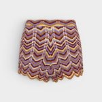 JONES + CO Luis Short in Ramona Stripe featuring a multi-colored chevron crochet knit pattern and scalloped hem.