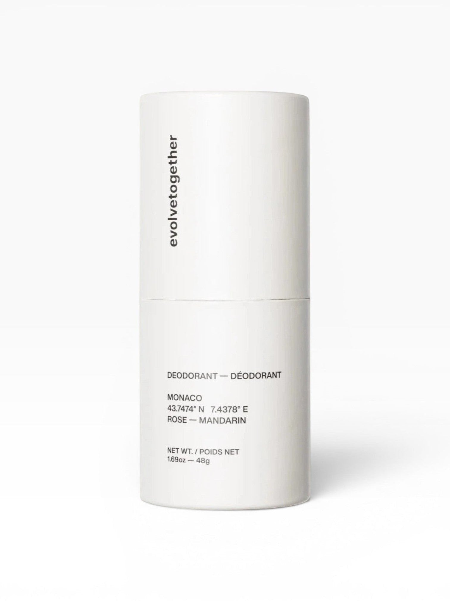 JONES + CO natural deodorant in Monaco modern rose scent, aluminum-free formula in a white minimalist tube.