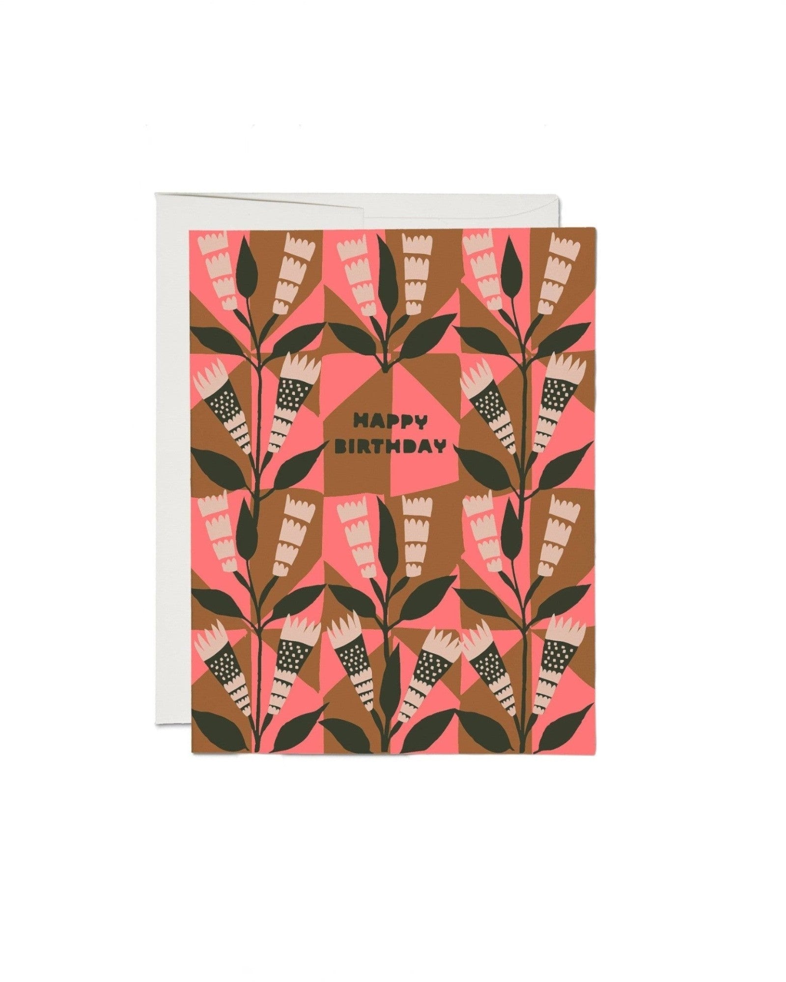 JONES + CO Neapolitan Flowers birthday card with pink and brown floral illustration on recycled paper.