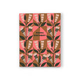 JONES + CO Neapolitan Flowers birthday card with pink and brown floral illustration on recycled paper.