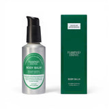 JONES + CO Flamingo Estate Oaxacan Apple Banana body balm in a silver pump bottle with its green outer packaging.