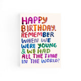 JONES + CO people ive loved Remember When birthday card featuring colorful watercolor-style typography on a cream background