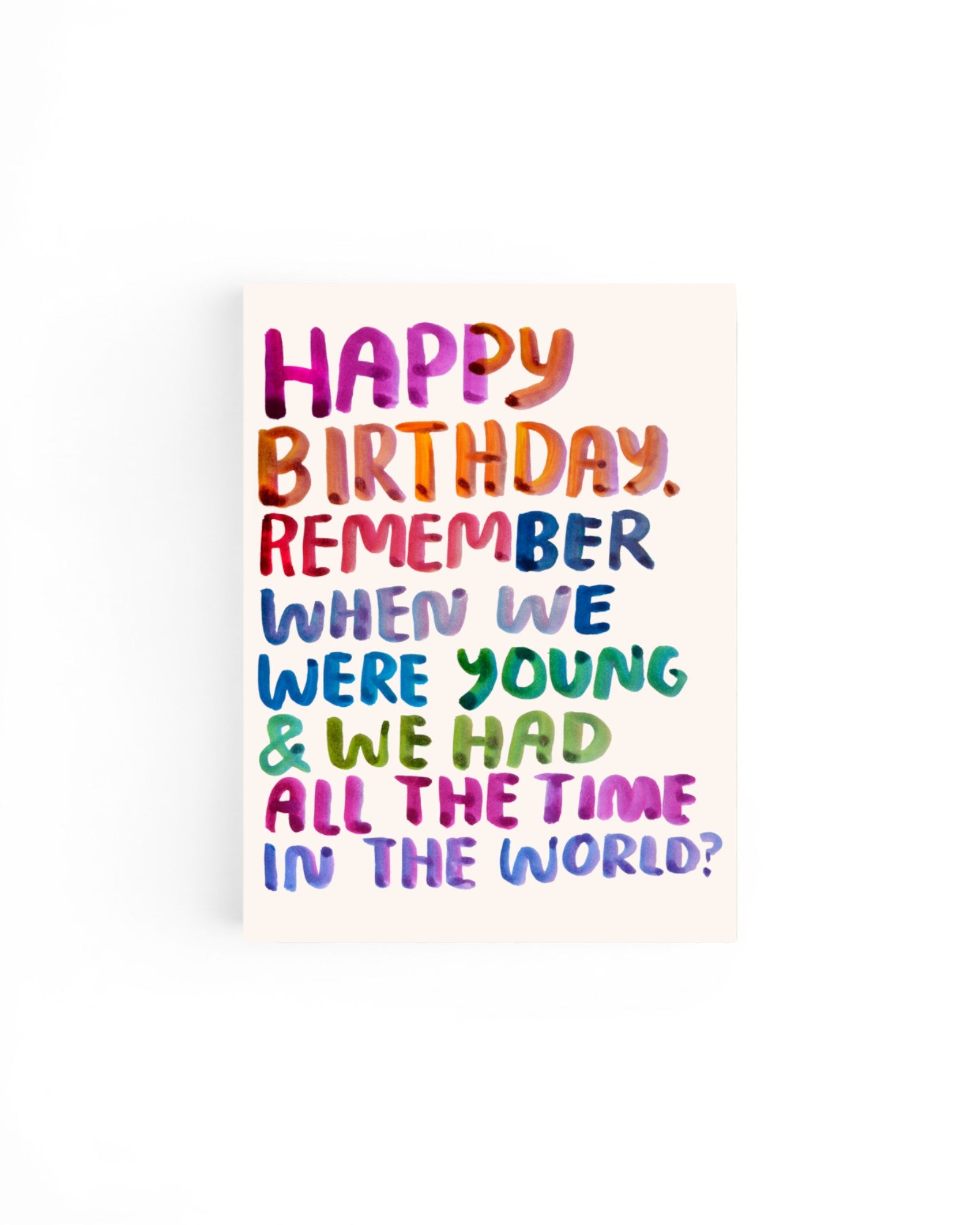JONES + CO people ive loved Remember When birthday card featuring colorful watercolor-style typography on a cream background