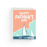 JONES + CO  red cap card Sailing Father's Day card featuring a sailboat illustration in peach, blue, and white