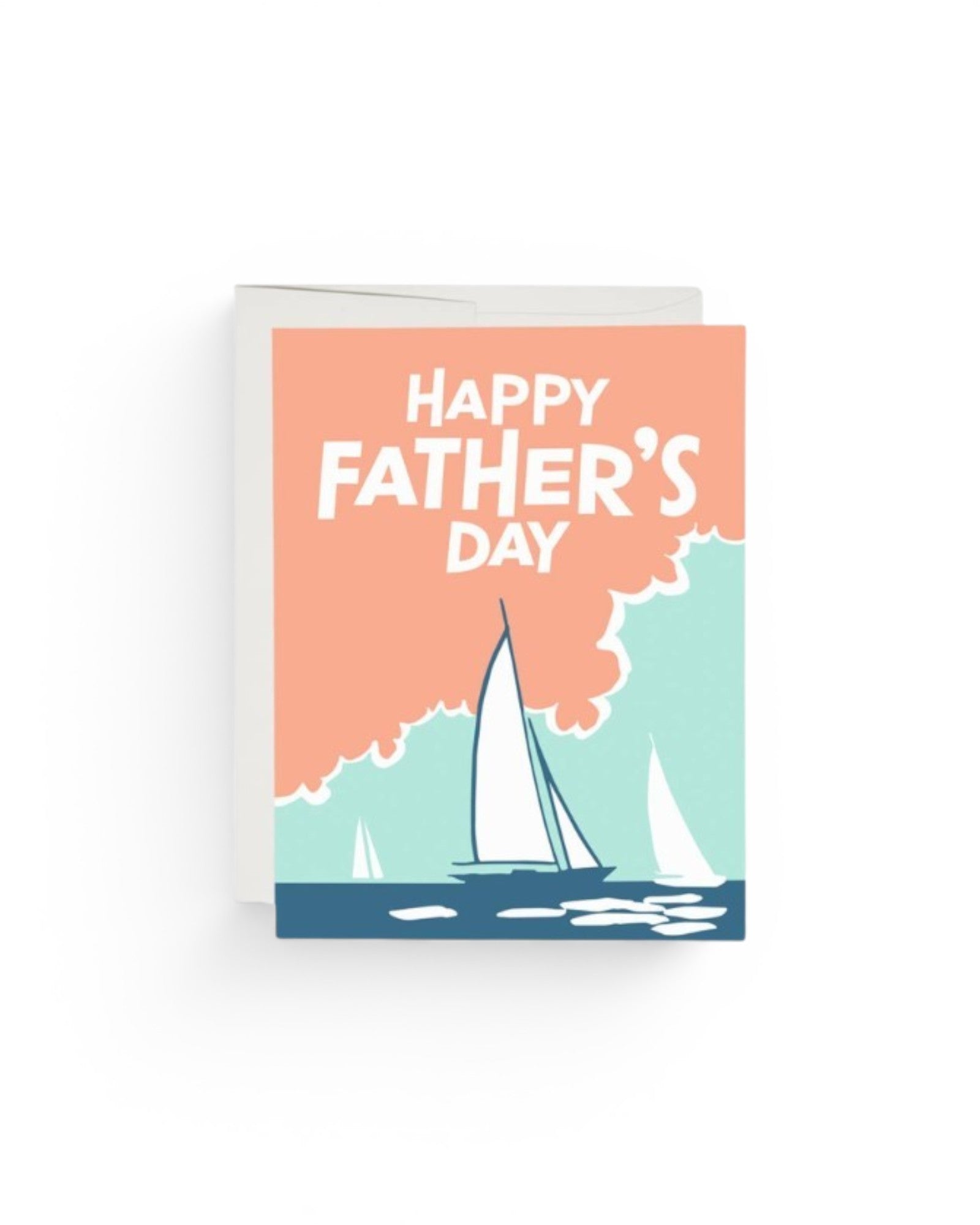 JONES + CO  red cap card Sailing Father's Day card featuring a sailboat illustration in peach, blue, and white