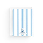 JONES + CO Striped Tulip A2 greeting card on 100% recycled paper with a white envelope, back view.