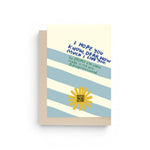 JONES + CO You Are My Sunshine greeting card with blue stripes, yellow sun icon, and handwritten text on cream paper