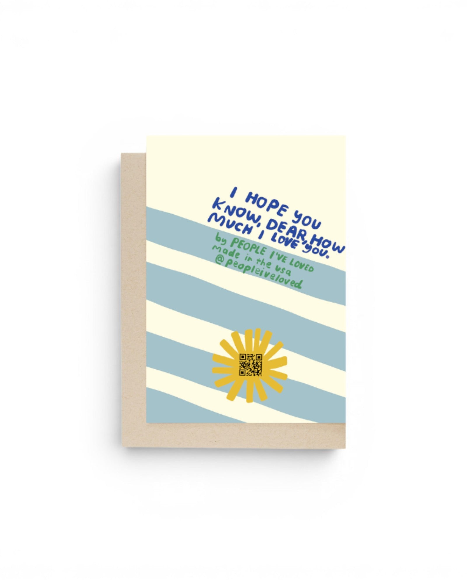 JONES + CO You Are My Sunshine greeting card with blue stripes, yellow sun icon, and handwritten text on cream paper