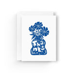 JONES + CO Thanks Vase greeting card on recycled paper with blue floral illustration and white envelope.