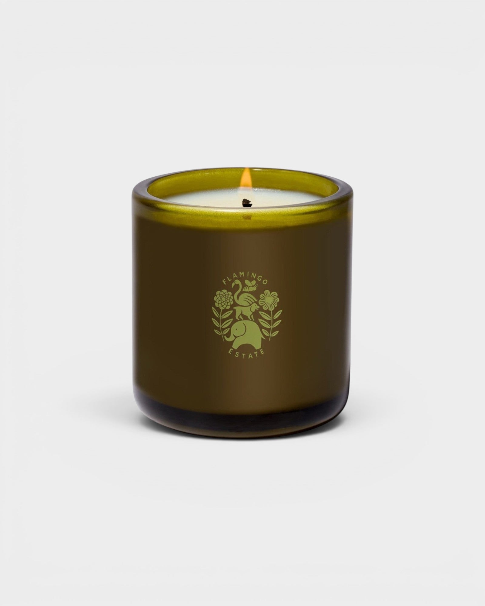 JONES + CO Climbing Tuscan Rosemary scented candle in a dark green glass vessel with a botanical logo design.
