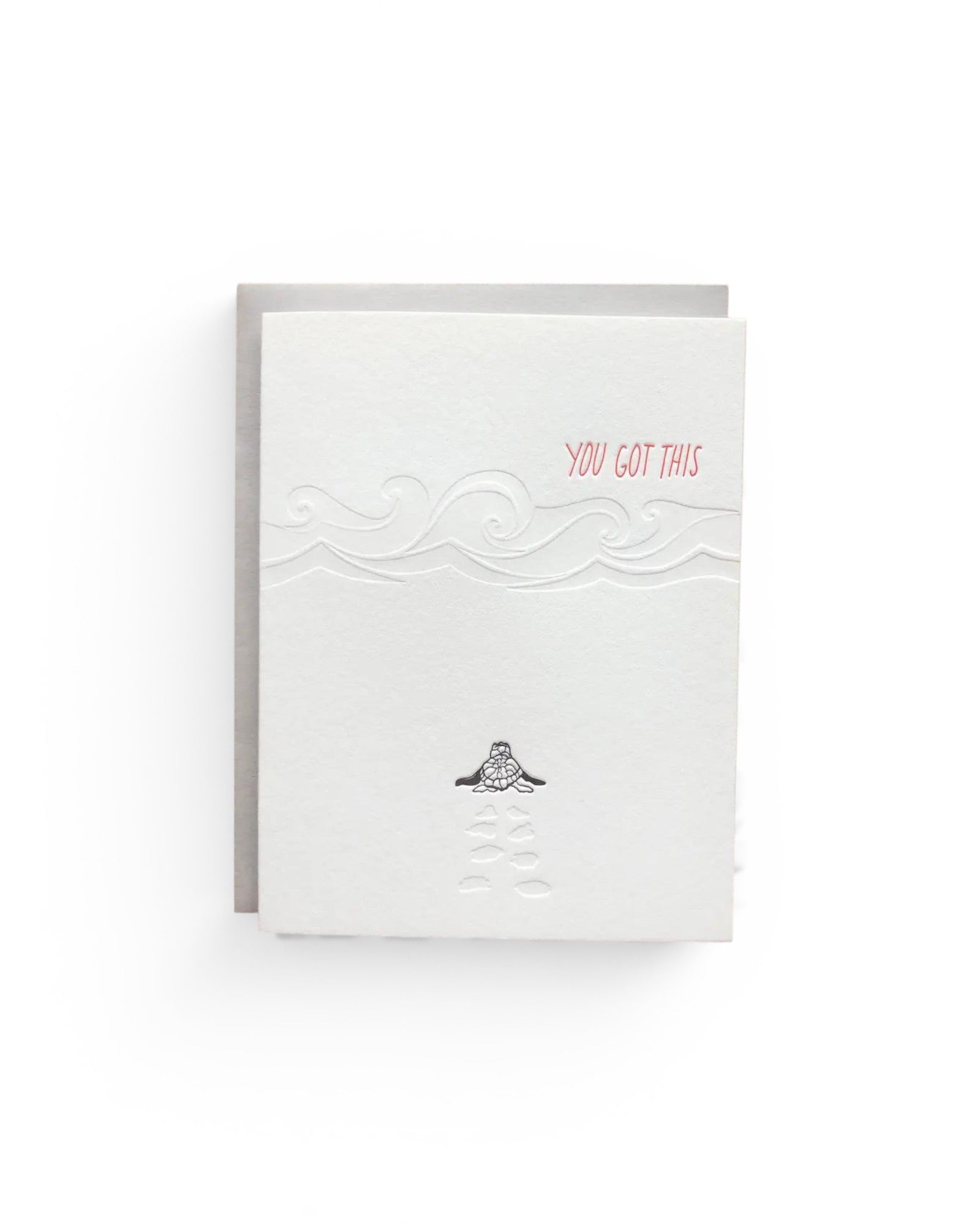 JONES + CO letterpress greeting card on white cotton paper featuring a turtle illustration and You Got This text.