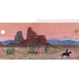 JONES + CO Zion birthday card featuring a desert landscape illustration by Becca Stadtlander with a rider on horseback