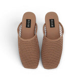 Pair of brown mesh slippers with 'ROAM' branding on a white background