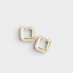 JONES + CO 14K gold chunky square tube hoop earrings with a vintage cool design.
