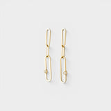 JONES + CO 14K gold paper clip dangle earrings featuring delicate diamond accents on a minimalist chain design.