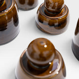 JONES + CO amber stoneware stash jar with chunky knob and satin glaze, hand-thrown in Los Angeles.