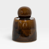 JONES + CO hand-thrown amber stoneware stash jar with chunky knob and satin glaze.