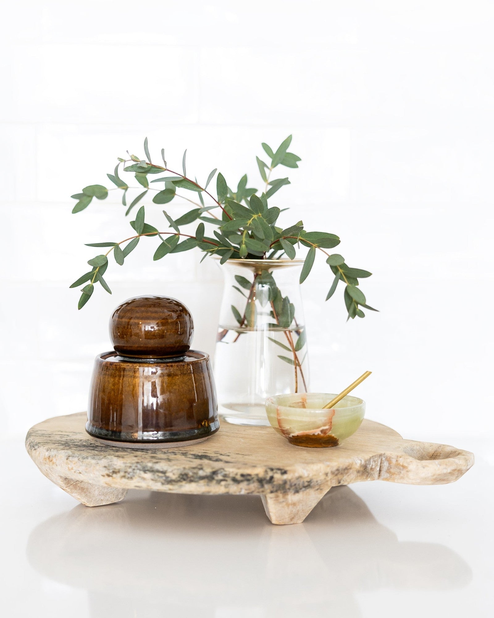 JONES + CO hand-thrown amber stoneware stash jar with a chunky knob and satin glaze.