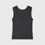 JONES + CO Iris scoop back tank in anthracite wool, cashmere, and silk rib knit with a square neckline.