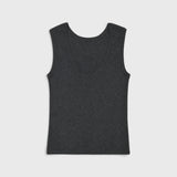 JONES + CO Iris scoop back tank in anthracite wool, cashmere, and silk rib knit with a square neckline.