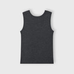 JONES + CO anthracite grey rib knit tank top featuring a deep scoop back and wide straps in a wool cashmere blend.