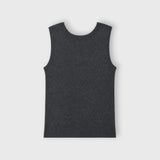 JONES + CO anthracite grey rib knit tank top featuring a deep scoop back and wide straps in a wool cashmere blend.