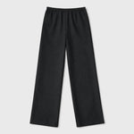 JONES + CO Joanna anthracite wool trousers with a relaxed wide leg and slim gathered elastic waistband.