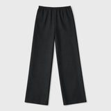 JONES + CO Joanna anthracite wool trousers with a relaxed wide leg and slim gathered elastic waistband.