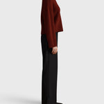 JONES + CO Joanna wool trousers in anthracite with a wide-leg fit and elastic waistband, shown from the side.