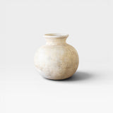 JONES + CO antique clay water pot with a rounded silhouette and weathered patina, neutral tones, 12" H x 10" W