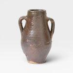 JONES + CO antique Turkish ceramic olive oil pot with aged patina and two handles. Brown glaze.