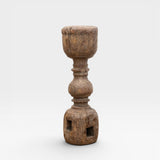 JONES + CO antique carved wooden pillar with weathered patina, rustic charm, and square cutouts at base.