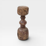 JONES + CO antique rustic wooden pillar with red paint accents, carved architectural element, 12" tall.