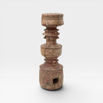 JONES + CO antique rustic wooden pillar with red paint accents and carved details, perfect as a sculptural accent or candle holder.