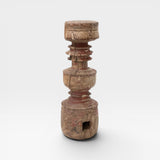 JONES + CO antique rustic wooden pillar with red paint accents and carved details, perfect as a sculptural accent or candle holder.