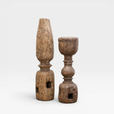 JONES + CO set of 2 antique carved wooden architectural pillars with weathered patina and rustic charm.